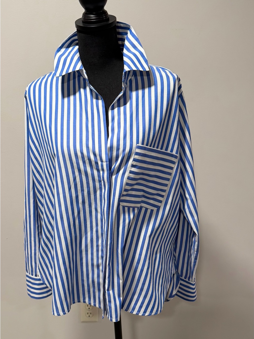 French Connection Thick Stripe Relaxed Popover Shirt Blue White S